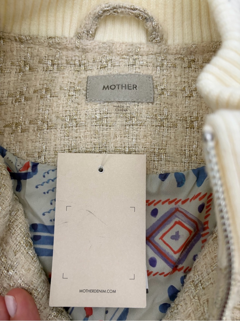 MOTHER Cream Fringe Tweed Bomber Jacket - Picture 6 of 9